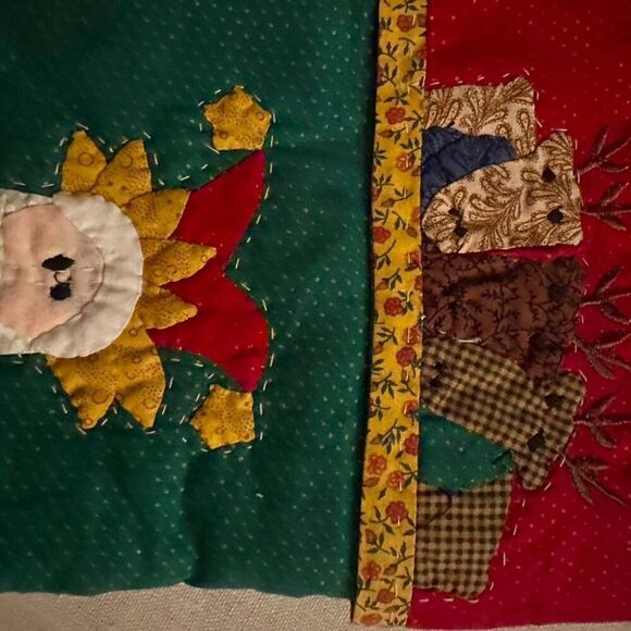 Vintage handsewn patchwork Christmas stocking with bows on shoes and coat - Picture 3 of 5